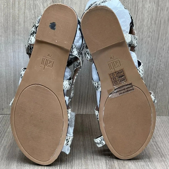 Cabi Sandals Womens Sz 7M Athena Snakeskin Gladiator Flats Leather White Black - Picture 7 of 12